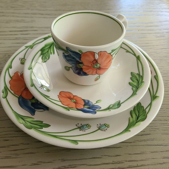 Villeroy Boch set of three (3) Amapola Tea Cup+Saucer+salad plate W.Germany new - Picture 4 of 12